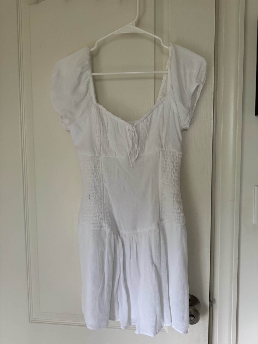 Hollister White Smocked Short-Sleeve Mini Dress